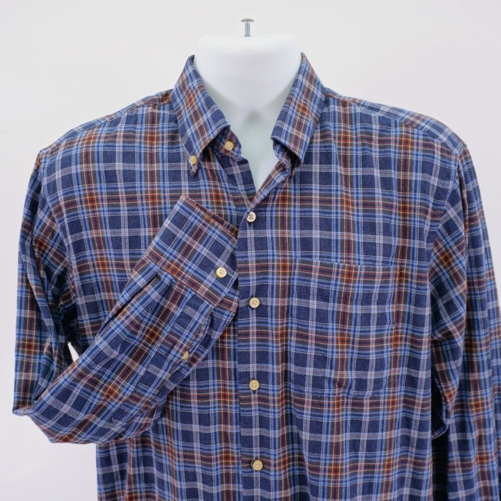 Peter Millar Medium Cotton Plaid Brown Blue Pocket Front Button Down